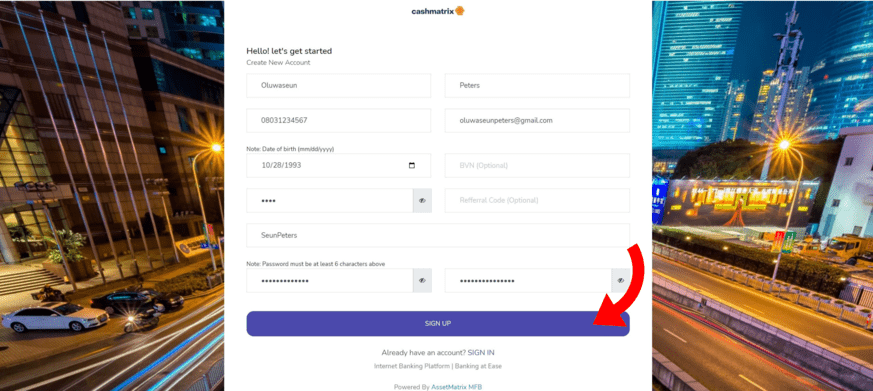 open a cashmatrix account
