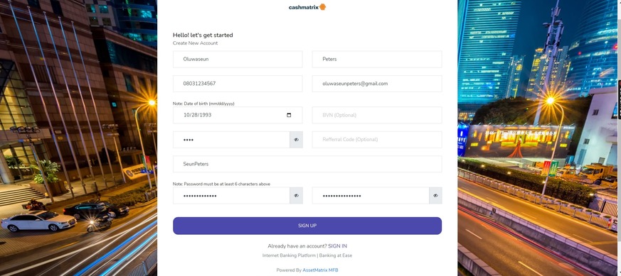 open a cashmatrix account